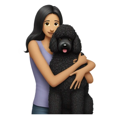 Man with black haired and beard hugs her Black-Poodle-Black-dog sticker
