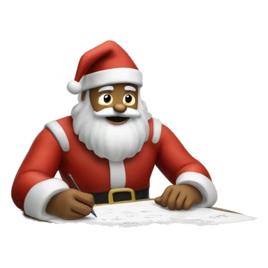 Santa is sitting on a desk, writing something down on a sheet of paper, solving complicated math puzzles  sticker