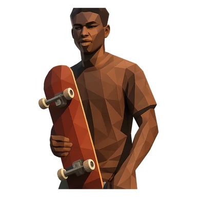 low-poly polygonal style black man holding a skateboard sticker