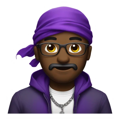 create twitch emojis with a black gangster with a purple bandana  sticker