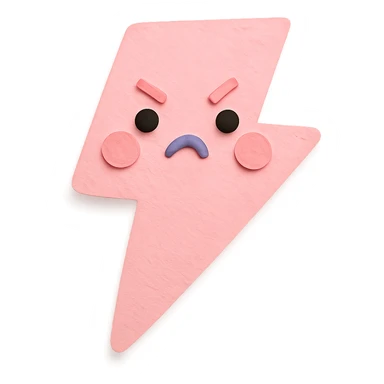 kawaii pink lightning bolt, cute angry pout, soft pastel colors, no limbs, full body, paper craft style sticker