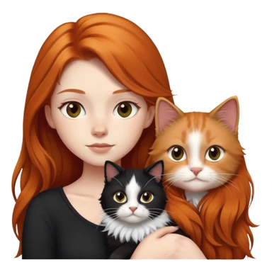 A girl with long ginger hair and a black and white fluffy cat on her right shoulder sticker