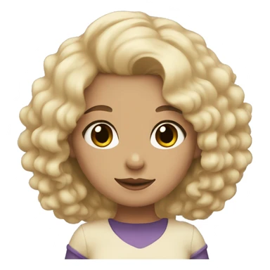 a girl with fair skin and curly black hair. She has a black cat  sticker