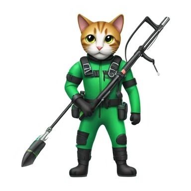 cat in green scuba gear pointing a speargun  sticker
