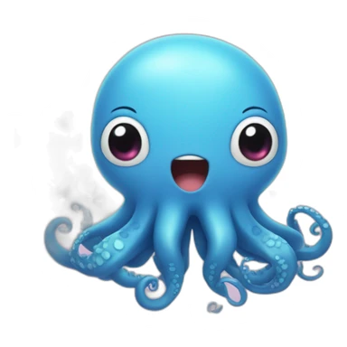 cute blue kraken with adorable face with many hearts around sticker