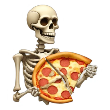 a skeleton holding a slice of pizza sticker