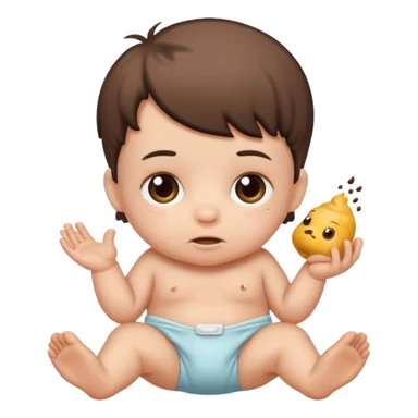 Newborn baby wearing a full of poop diaper sticker