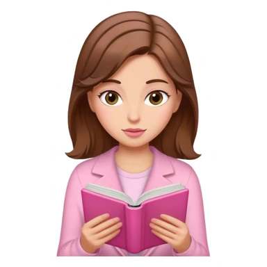 a brown haired, fair skinned female reader reading a pink romance novel sticker