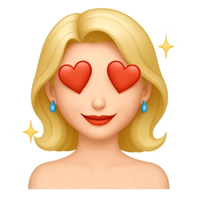 Change the facial expression to falling in love with dreamy eyes and a soft smile. Add hearts or sparkles around the face. Keep the same style as the reference image. Remove the background. sticker