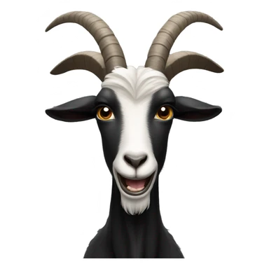 a black and dark goat with two front teeth showing, the black goat doesn’t have any white spots, completely black  sticker