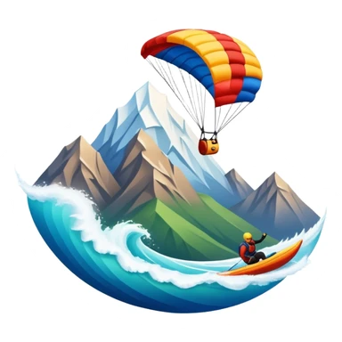 A bold emblem featuring a combination of symbols representing various extreme sports, like a mountain peak, a parachute, and a wave. The design is dynamic and sharp, capturing the thrill and adventure of extreme sports, with a strong, energetic vibe. sticker