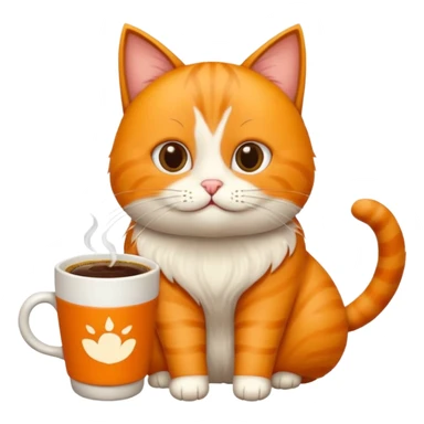 Gato naranja aún lado de un café frio tomando el popote con sus patitas sticker