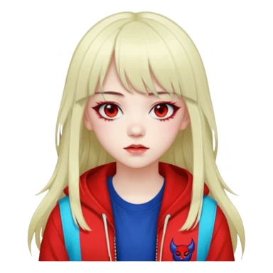  portrait-of-a-devil-k-pop-idol,-wearing-a-stylish-streetwear-outfit-with-layered-colorful-clothing,-long-hair-with-bangs,-makeup,- sticker