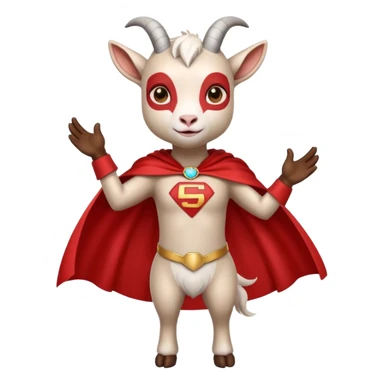 white female goat wearing a read cape like superman sticker