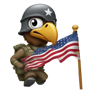 Eagle with a mustache and a army helmet running with a American flag  sticker
