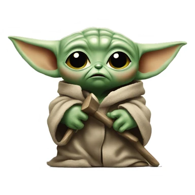 Baby Yoda with hammer and angry expression sticker
