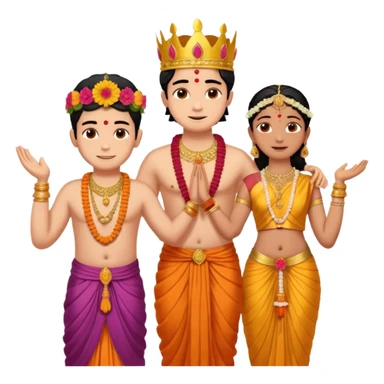 Brahmin boy is thanking to the bharatanatyam dancer. Only the girl is in lordess padmavati with golden crown and giant flower garland on her neck. The boy is a normal helper. The girl is fat and tall the boy is small. sticker