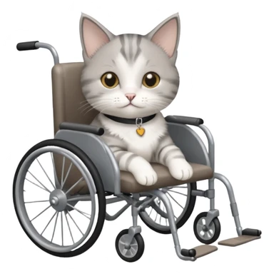 disabled grey and white small cat in a cat wheelchair sticker