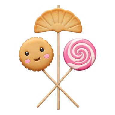 A minimalist Apple-style logo combined with fish cake with pink swirl (narutomaki), rice cracker (senbei), and dango on a stick arranged in a clean, modern design sticker