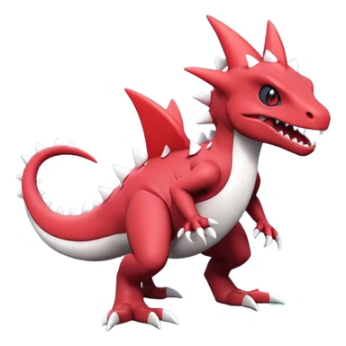 A 3D CGI model of a red-colored edgy kawaii Axew-Tyrantraum-Salandit-Fakémon-Pokémon-Digimon-creature (full body) sticker