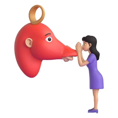 woman bowing on a giant nose sticker