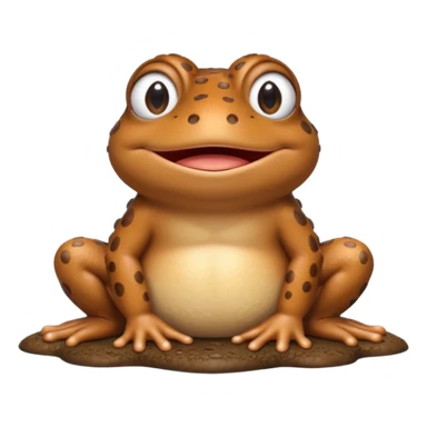 A 3D cartoon toad sitting on damp ground, bumpy brown skin, wide mouth, gentle expression, soft light and clean background, Memoji-style. sticker