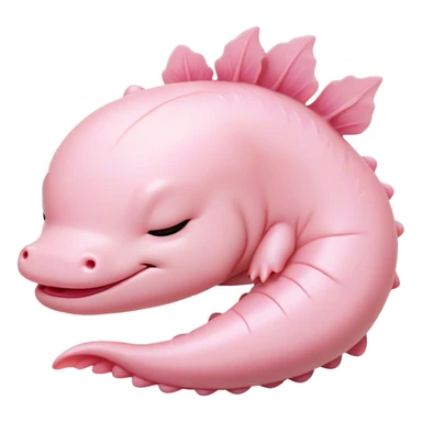 Meme-Worthy Cute Sleeping Axolotl Portrait Emoji, Head resting peacefully with a contented smile, showcasing a slender, graceful body with smooth, pale pink skin and gently drooping feathery gills, eyes shut in a serene nap, Simplified yet hilariously adorable features, highly detailed, glowing with a soft, drowsy light, high shine, relaxed and utterly lovable, stylized with an air of playful laziness, bright and heartwarming, soft glowing outline, capturing the essence of a comically sleepy aquatic friend, so meme-worthy it feels like it could instantly become the next viral sensation of adorable slumber! sticker