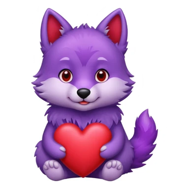 Cute purple wolf pup holding heart sticker