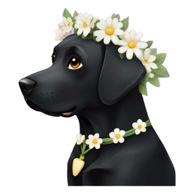 Black lab dog with white chest with flower crown sticker