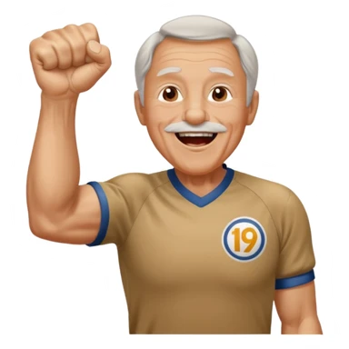 A grandpa in a vintage jersey, pumping his fist and shouting proudly. sticker