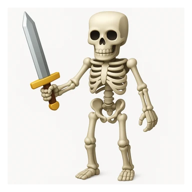 Make the Minecraft skeleton hold a sword in the apple style emoji sticker