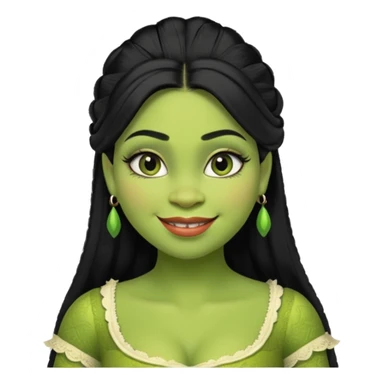 A beautiful girl Shrek, who has big eyelashes and had black hair. She has some makeup on too. She is dressed very very trendy. And she is smilingl. sticker