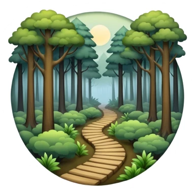 a forest with a path directing into foggy dark place sticker