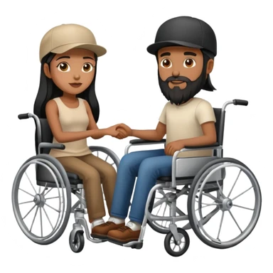 Beige skin man with a beard and cap in a wheelchair and a brown skin woman with long black hair in a wheelchair  sticker