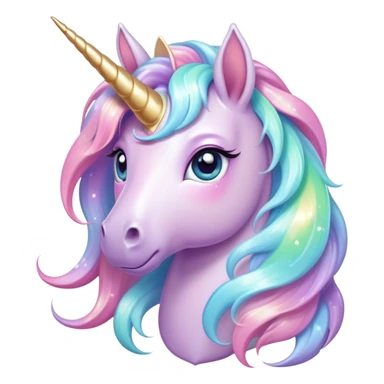 Cinematic pastel-colored unicorn, flowing iridescent mane, big sparkling eyes, tiny rounded hooves, soft chubby cheeks, delicate magical glow surrounding, enchanting and dreamy. sticker