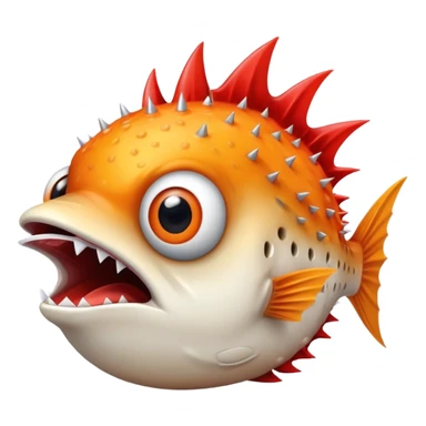 All Orange BlowFish Eyes Facing Forward all Spikes with mouth open and wearing a Arizona Cardinals Hat on the head sticker