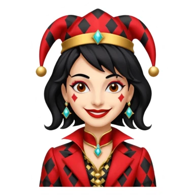 Jester woman, black and red suit, black hair sticker