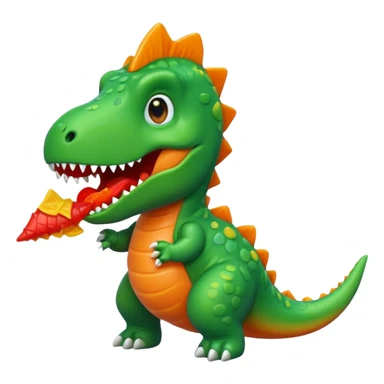 Dinosaur eating a Swedish fish sticker