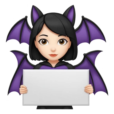 Girl bat with black hair holding large blank sign sticker