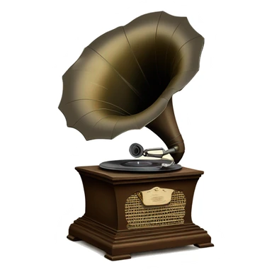 vintage gramophone with stacks of vinyl records behind sticker