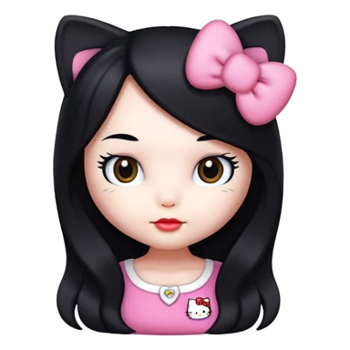 Hello Kitty, with long black hair sticker