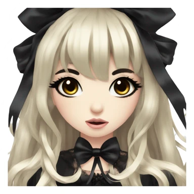 hime gyaru girl, goth, bows, dark makeup, dark black hair sticker