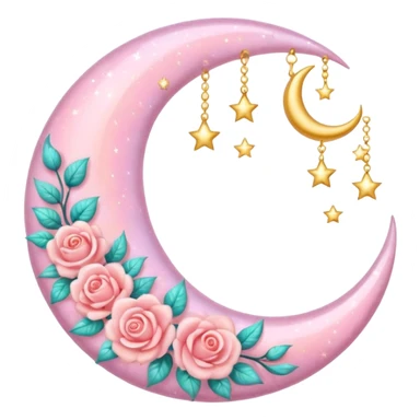 Rosy shiny glossy sparkly romantic pastel crescent damask moon sticker