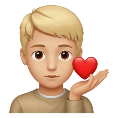 Un garçon blond aux yeux marrons de 13 ans qui tient avec ses mains un L avec des cœurs autour de son visage sticker