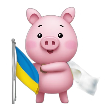 Pepa pig holds a Ukrainian flag sticker