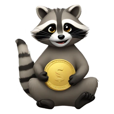 create an emoji of a raccoon holding coin sticker