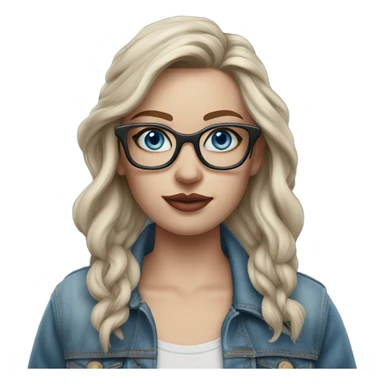 Create a Hyper Realistic pale beautiful tattooed 3D woman with glasses and blue eyes wearing denim jacket sticker