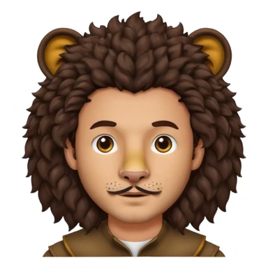 Make a guy with curly big dark browns hair and medium skin then give him lion ears and a little facial hair sticker