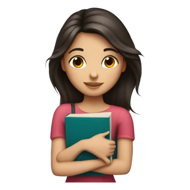 beautiful brunette girl hugging a book sticker