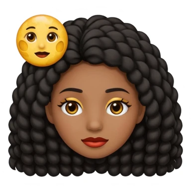 Haz un emoji de una chica de cabello largo rizado tipo 3c 3b de pelo negro su tono de piel no es ni blanca ni morena tiene un lunar en la nariz y tiene pecas en la mejilla su nariz es media redonda y sus labios medios carnosos y tiene ojos marrones oscuros y cejas media larga  sticker